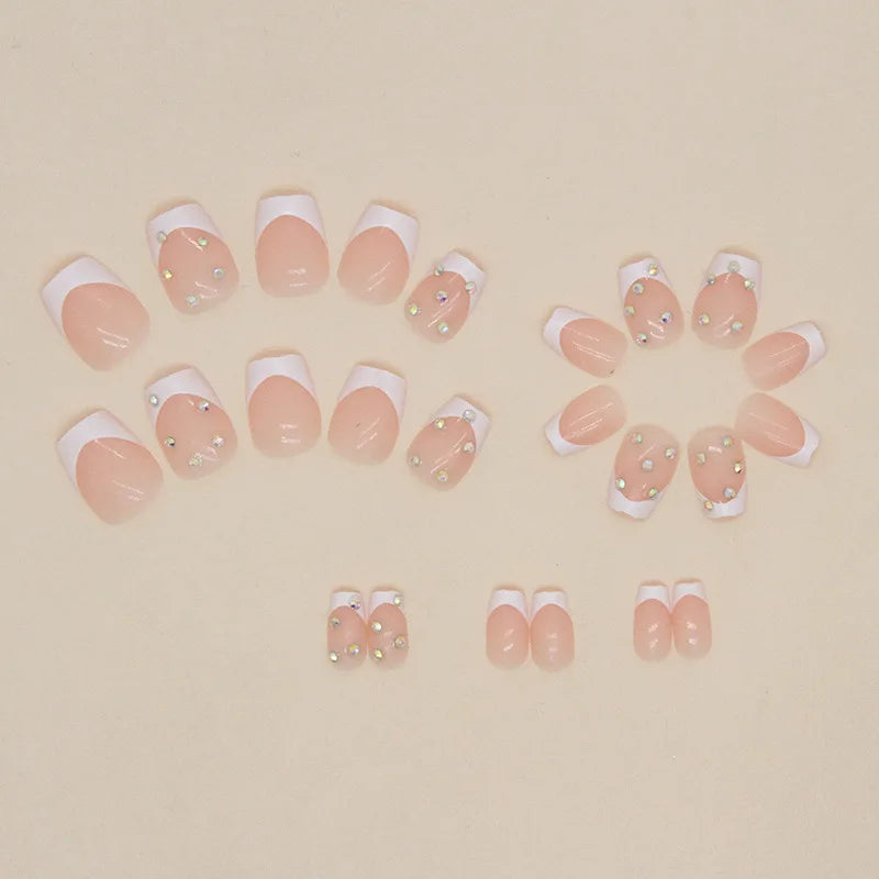 24pcs Short Ballet White Simple French Tip Sweet Coffin Press on Nails Set Cheap Girls Summer Square Decorated False Nail Art