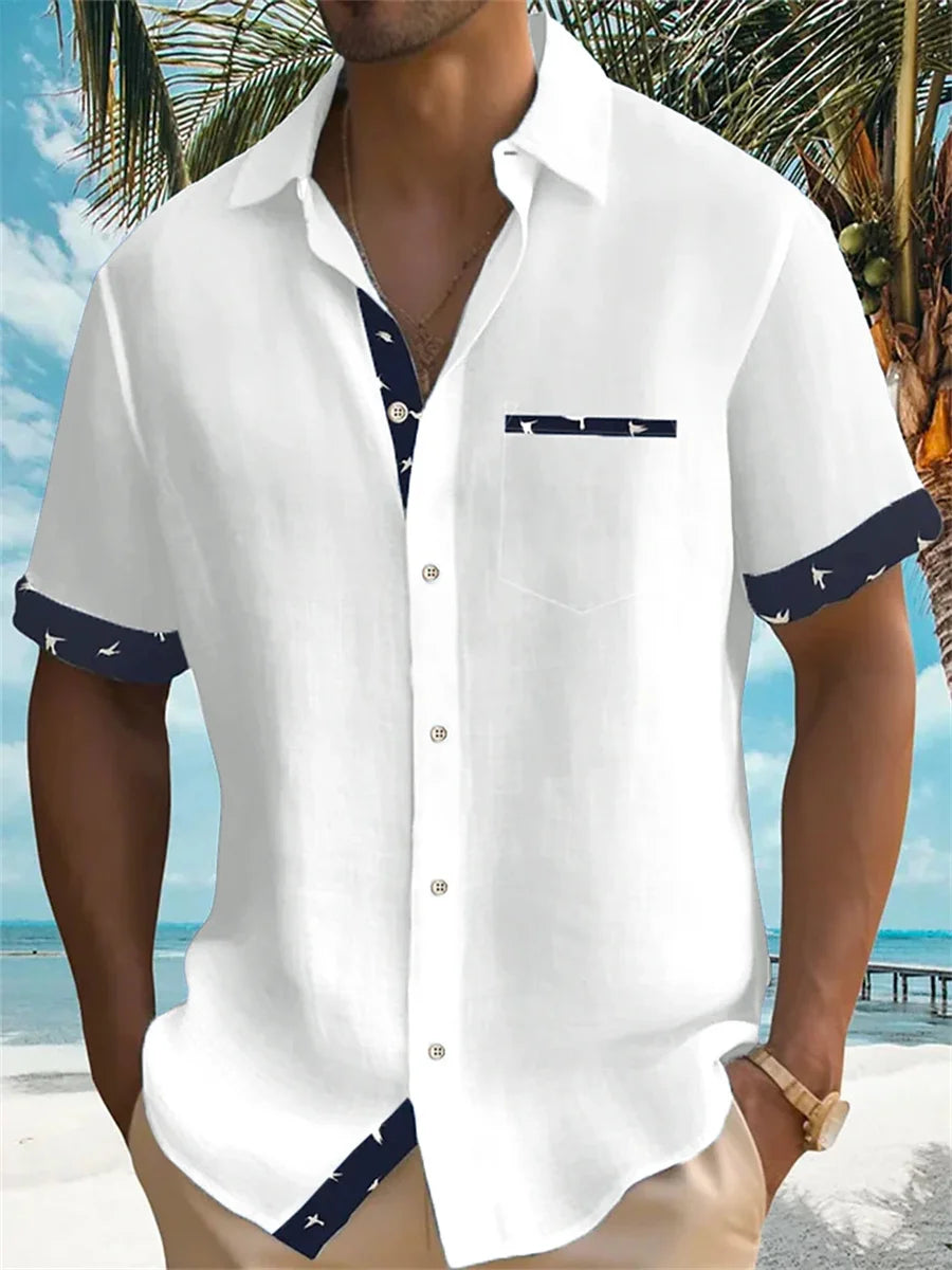 solid color summer shirt men's Hawaiian shirt casual fashion street short sleeve beach holiday party men's pocket shirt 5XL mon