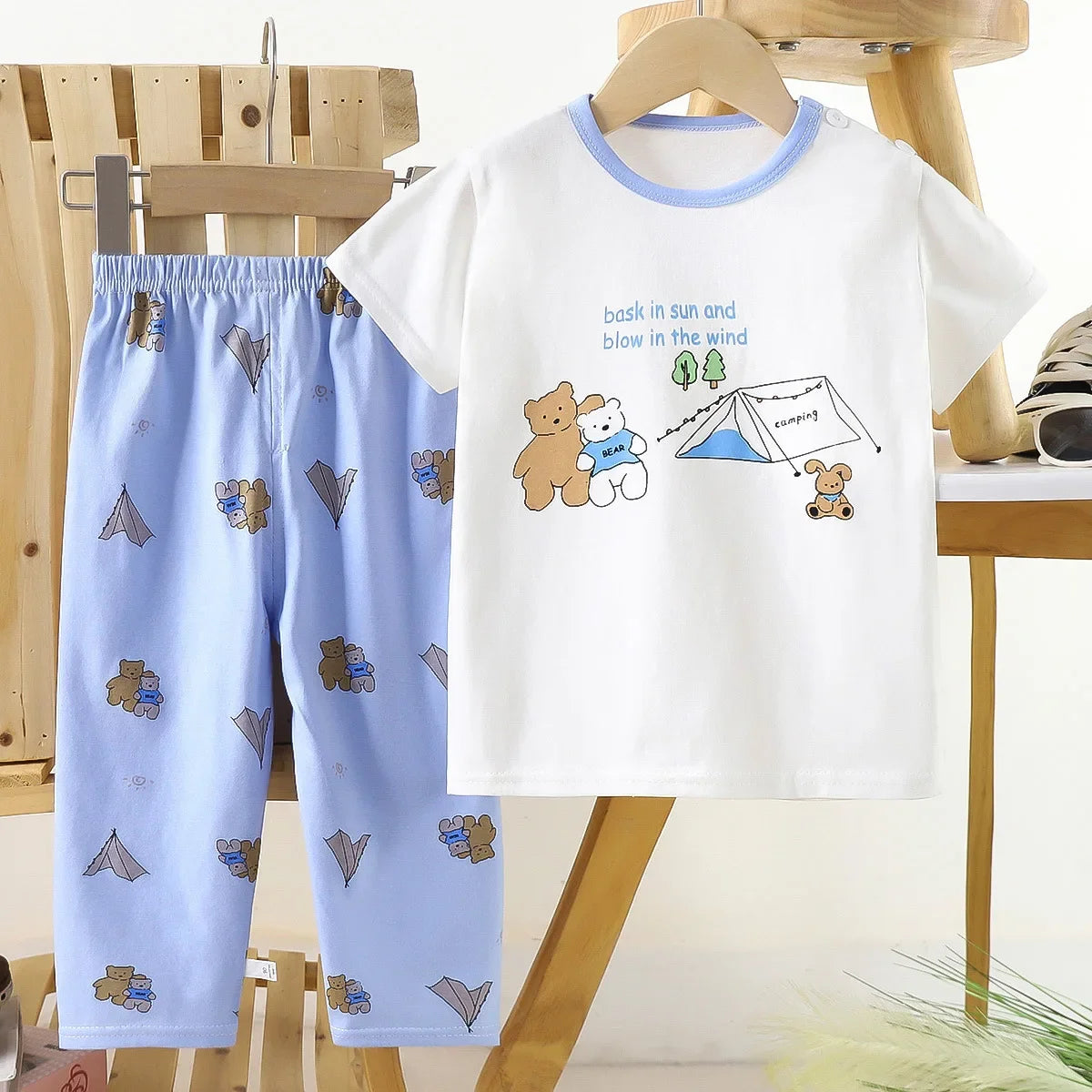 Children's Short Sleeve Set Cotton Summer Baby T-shirt Boys' Homewear Girls' Pajamas Summer Clothing Toddler Clothes Kids Sets