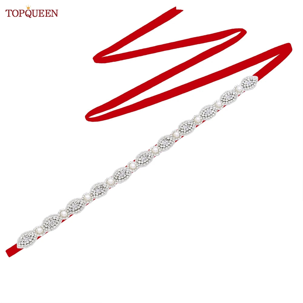 TOPQUEEN Bridal Belt Pearls Crystal Decoration Sash for Women Ladies Wedding Evening Party Dress Gown Applique Handmade S435