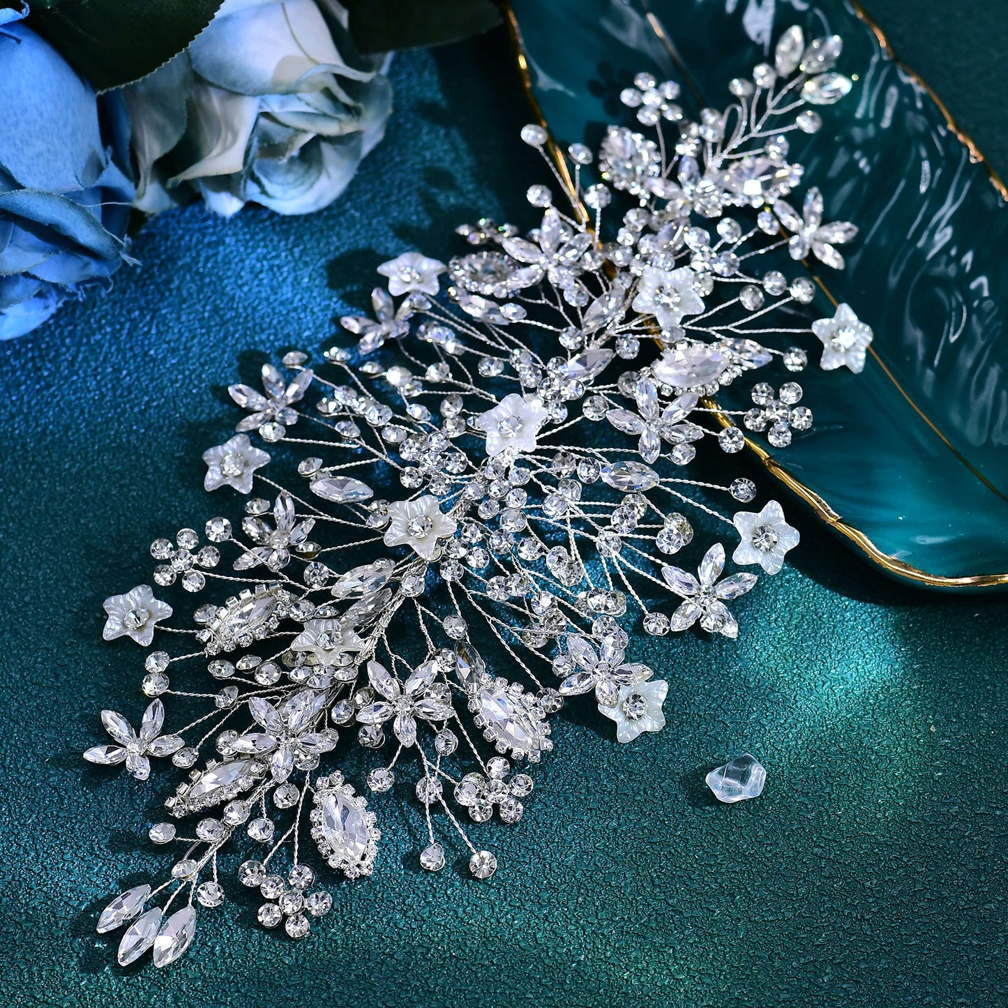 Bridal Shiny Rhinestone Flower Wedding Headwear Silver Color Elegant Bride Hairpiece Fashion Women Hair Accessories HP677