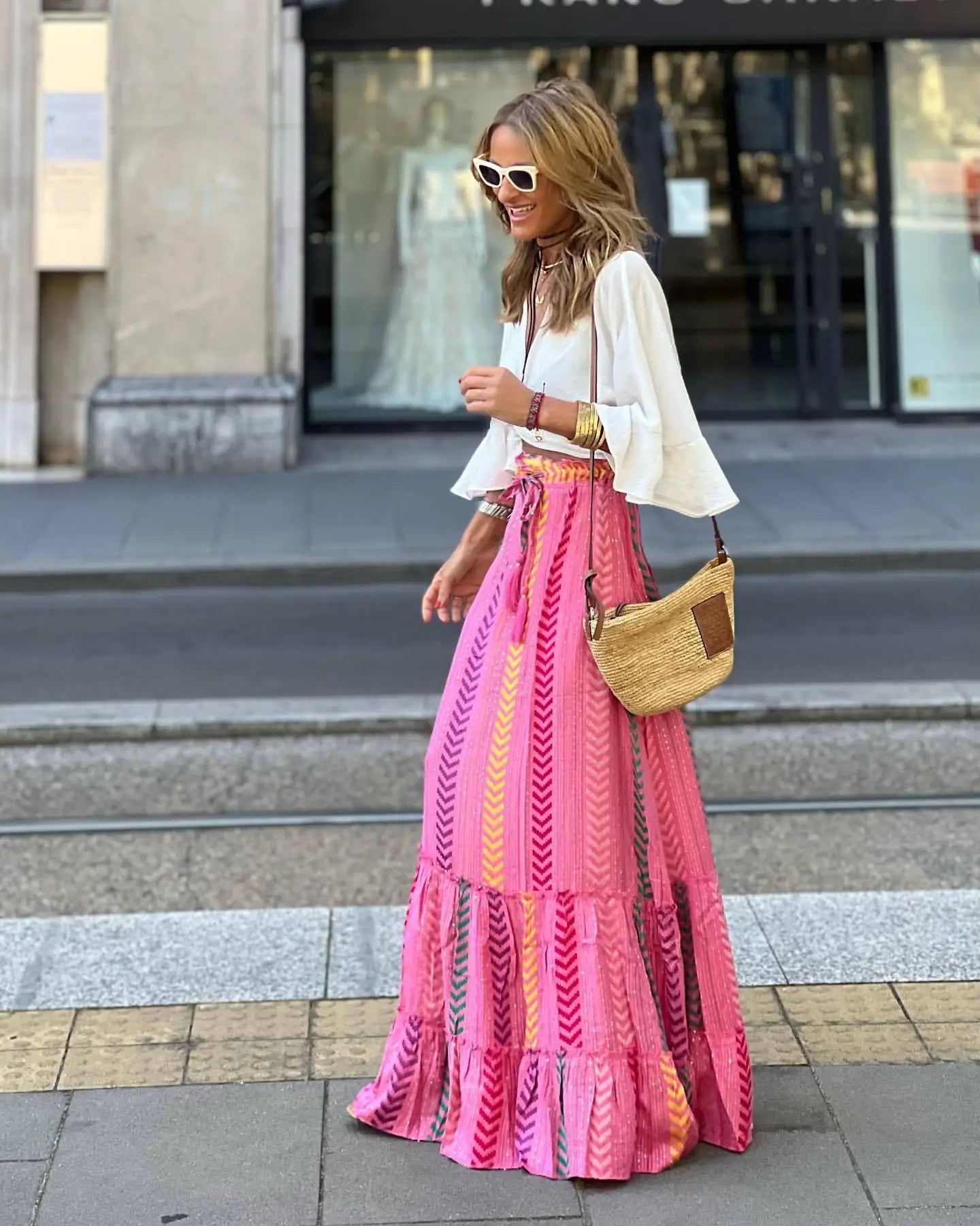 Long Floral Printing Skirt Lady 2025 Summer Autumn Loose Casual Skirt Fashion Elastic Waist Beach Commuting Skirts Women Clothes
