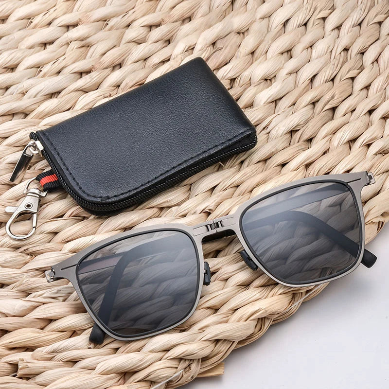 1PC Portable Fishing Polarized Retro Square Sunglasses HD Fashionable New Ultra Light Stainless Steel Folding Sunglasses