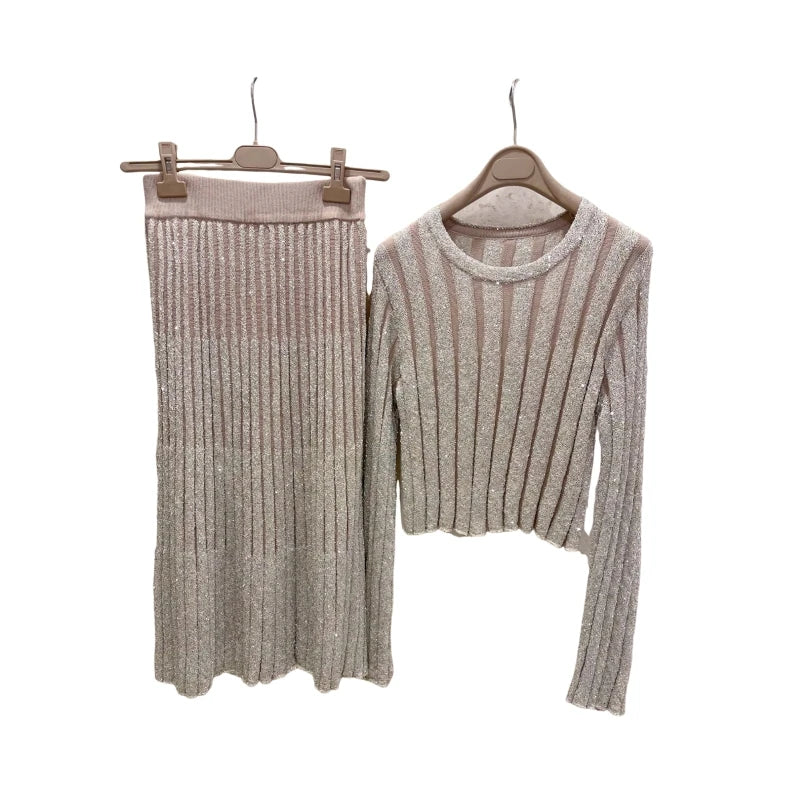2024Customized Yarn 100% Silk Lining Knitting  Top Quality Elegant Knitting Suit  conjuntos femininos 2 piece casual sets women