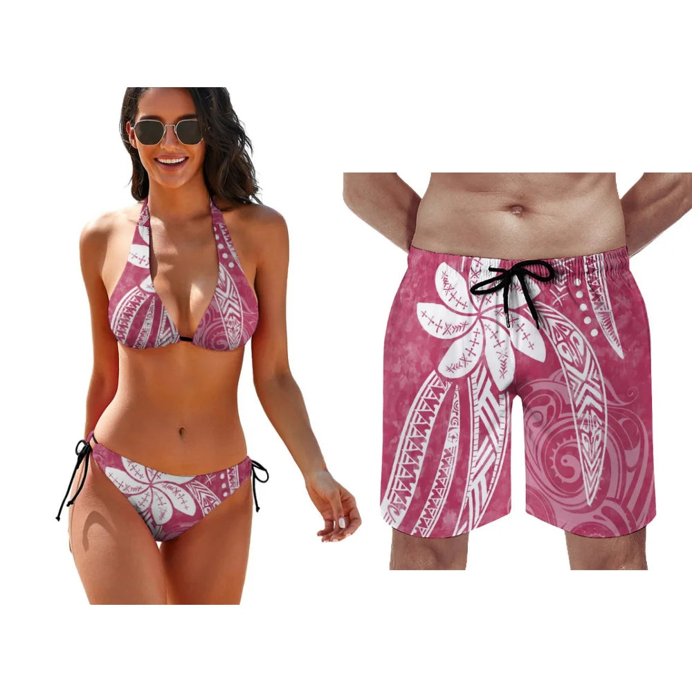 Summer Women Bikini Men Beach Pants Temperament Couple Swimsuit Set Customize Any Pattern Valentine's Day Exclusive Swimsuit