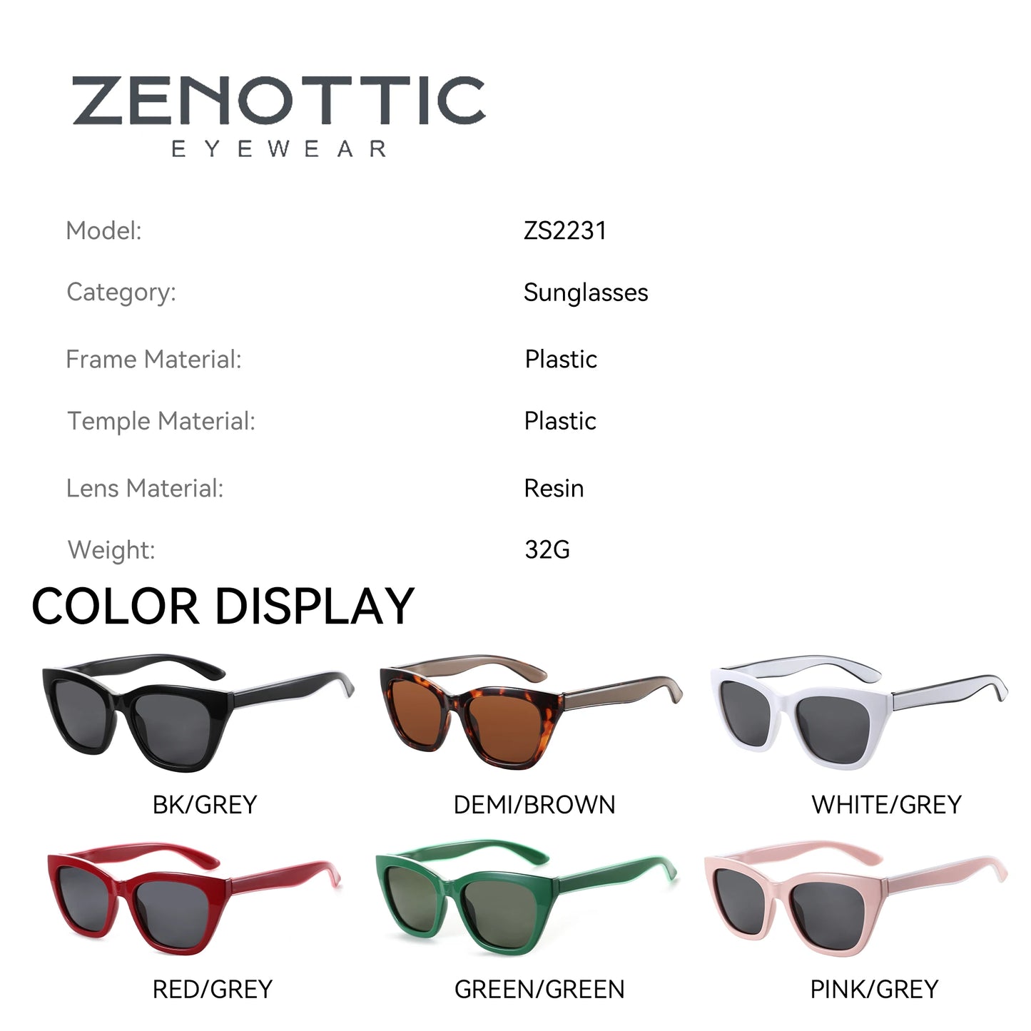 ZENOTTIC Square UV400 Protection Sunglasses Fashion Women Thick Frame Polarized Sun Glasses for Ladies Shopping Gif