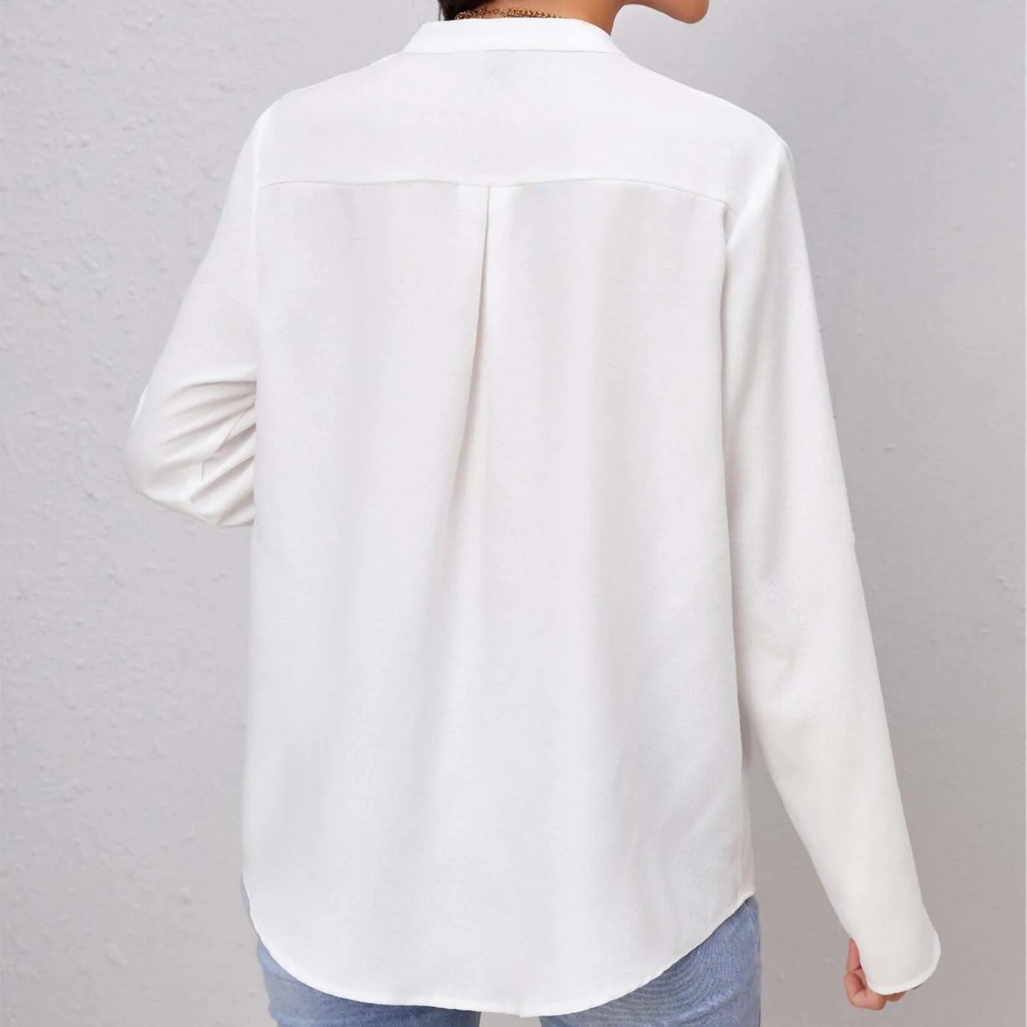 2025 Spring White Women's Blouses Long Sleeve Simple Office Lady Solid Color V-neck Loose Casual Shirt Tops Women Clothes