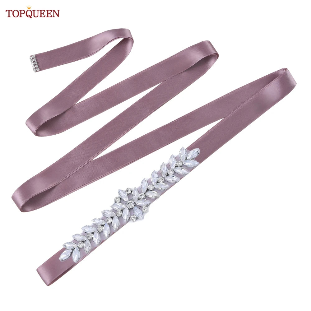 TOPQUEEN Wedding Dress Belt Sash Banquet Party Accessories Bridal Belt Silver Rhinestone Handmade Applique S69