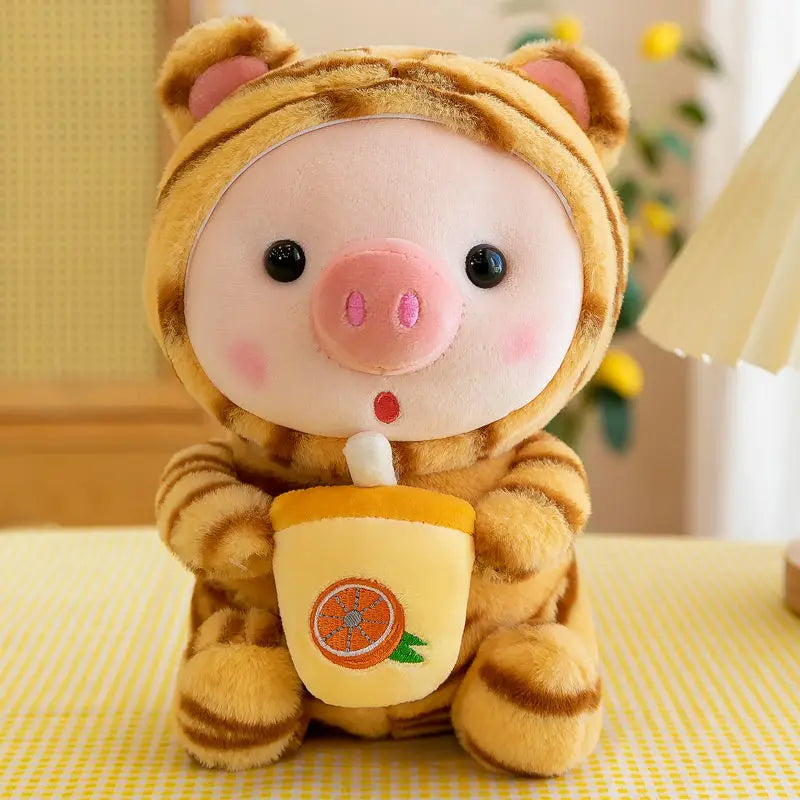 Bubble Pig Plüschtier Kuscheltier Hase Frosch Einhorn Tiger Kissen Tasse Milchtee Boba Plüschtier Puppe Geburtstagsgeschenk Kuschelbaby