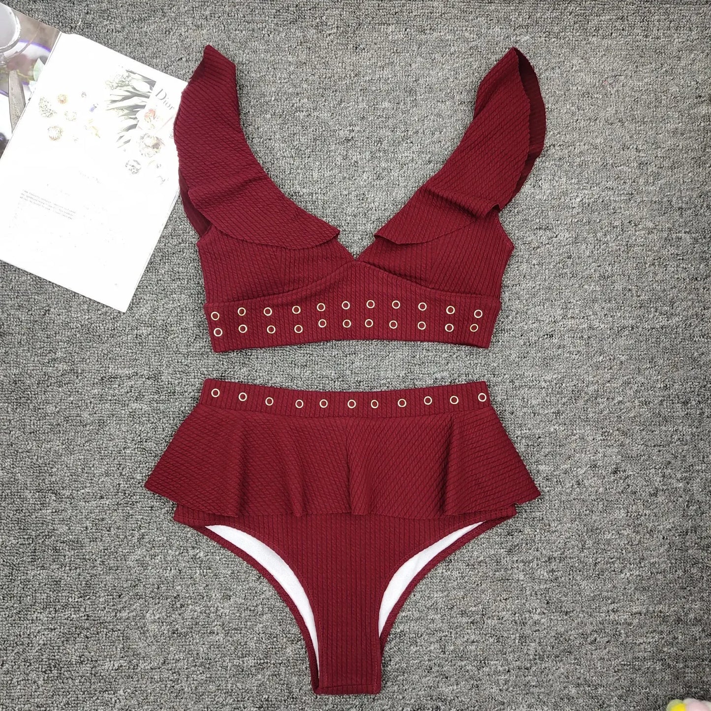 New High Waist Bikini Swimwear Push Up Suit Ruffle Bikini Summer Beach Wear