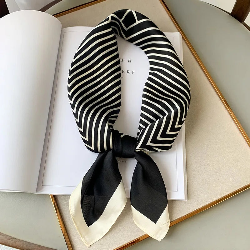 Luxury Brand 2023 Silk Square Scarf Women Cat Neck Hair Tie Band Beach Hijab Kerchief Head Headbands Bandana Female Foulard 70cm