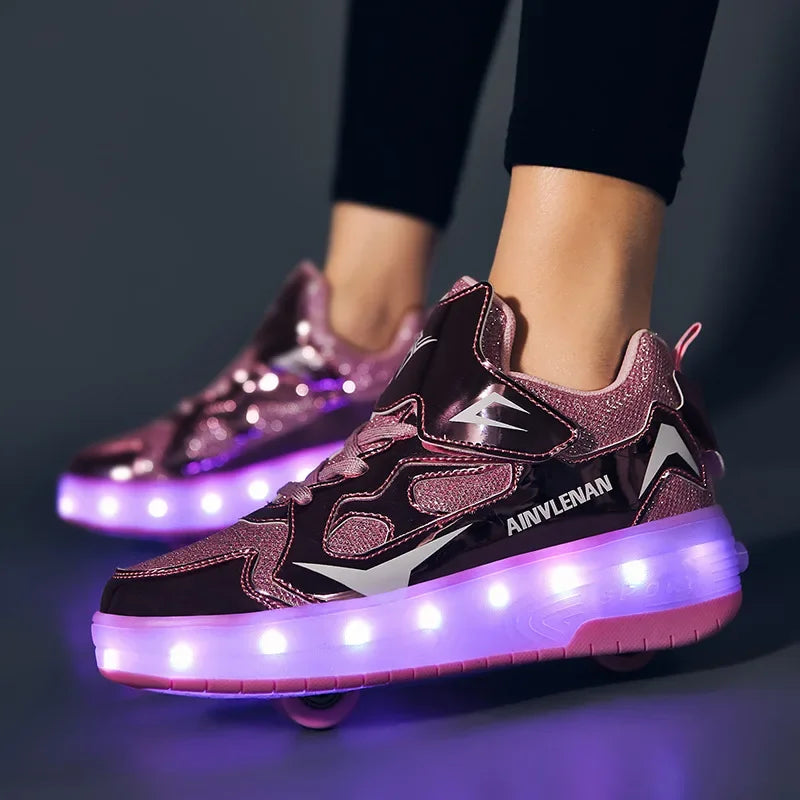 Roller Skate Shoes Children Boys Girls Gift Kids Sneakers 2025 Student Outdoor Casual Sports Light LED Flashing 2 Wheels Boots