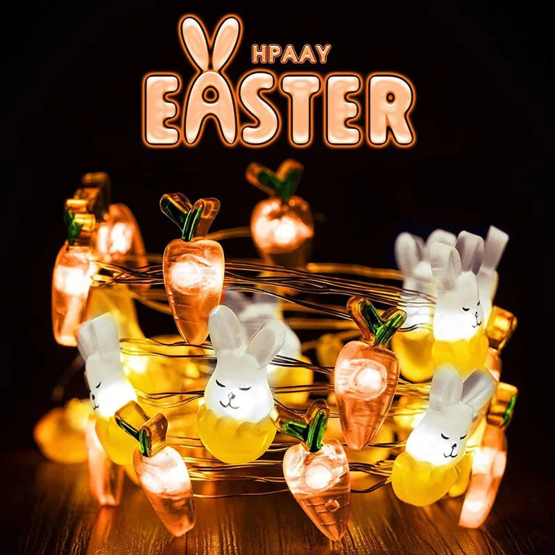 2M 20LED Easter Rabbits String Light Carrot Chick Eggs Fairy Light Garland Decoration Happy Easter Party for Home Kids Gift 2024