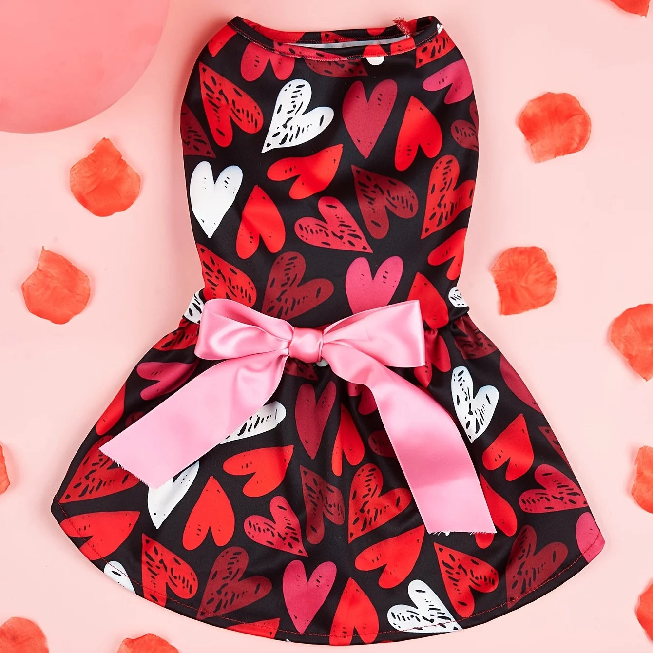 Dog Valentines Day Clothes Heart Prints Dog Valentines Outfit Red Tulle Dog Dress with Bowknot for Small Dogs Cat Girl