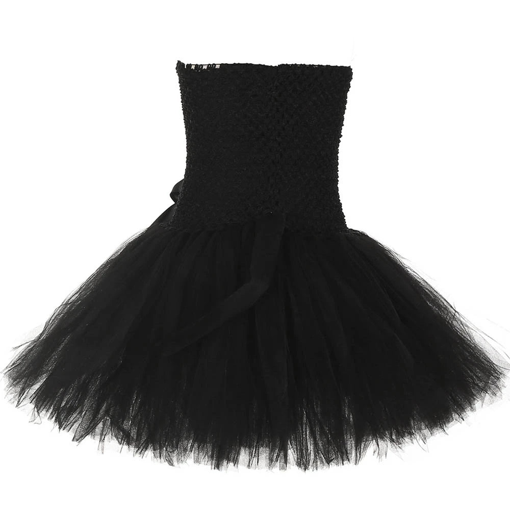 Cute Black Cat Tutu Dress Baby Girls Birthday Dresses Toddler Kids Halloween Costumes Children Animal Cosplay Outfit Solid Black