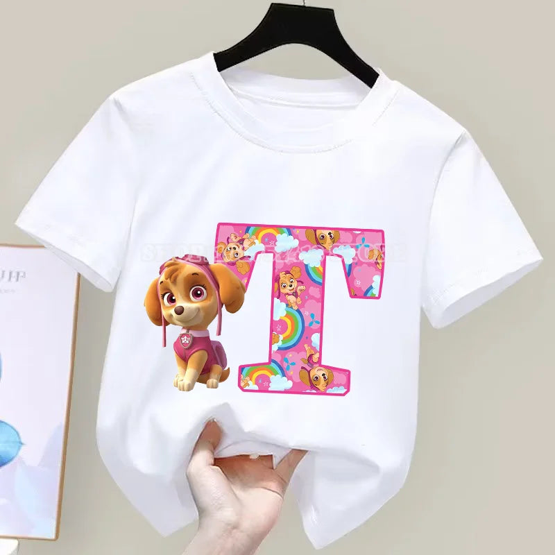 Paw Patrol T-Shirt Sommer Jungen Mädchen Saugfähige Shirts Niedliche Cartoon Chase Skye Weiße Kleidung Einfache Basic Vielseitige Kleidung Geschenk