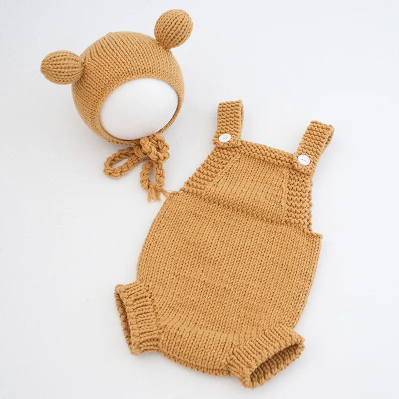 Infant Baby Jungen Mädchen Gestrickte Overall + Hut Einfarbig Neugeborenen Baby Gestrickte Bodys 0-3M Kinder Fotografie Kleidung