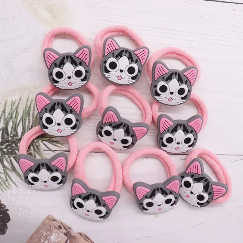 2Pcs Cute Animal Cat Hair Accessories Children Rubber Bands Scrunchies Elastic Hair Bands Girls Headband Decorations Ties Gum