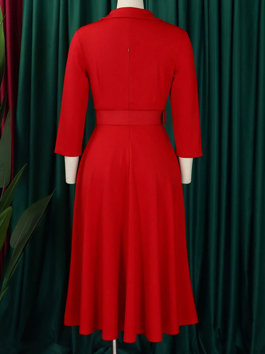 FairyShely 2025 Solid Turn-down Collar Plus Size Dress Women Long Sleeve Large Big Dresses Lady Autumn Party Tight Curvy Dress