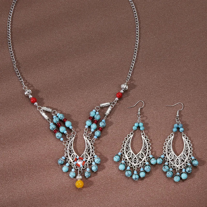 Ethnic Style Forehead Ornaments Sets Eyebrow Pendant Necklace Retro Exotic Earring Jewelry Accessories For Women