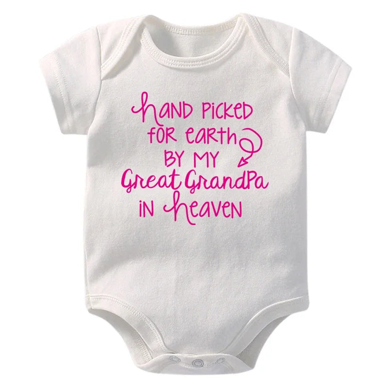 Baby Body, handverlesen für die Erde von meinem Urgroßvater im Himmel, bedruckt, Neugeborenen-Strampler, Baumwoll-Body, Babykleidung für Mädchen und Jungen
