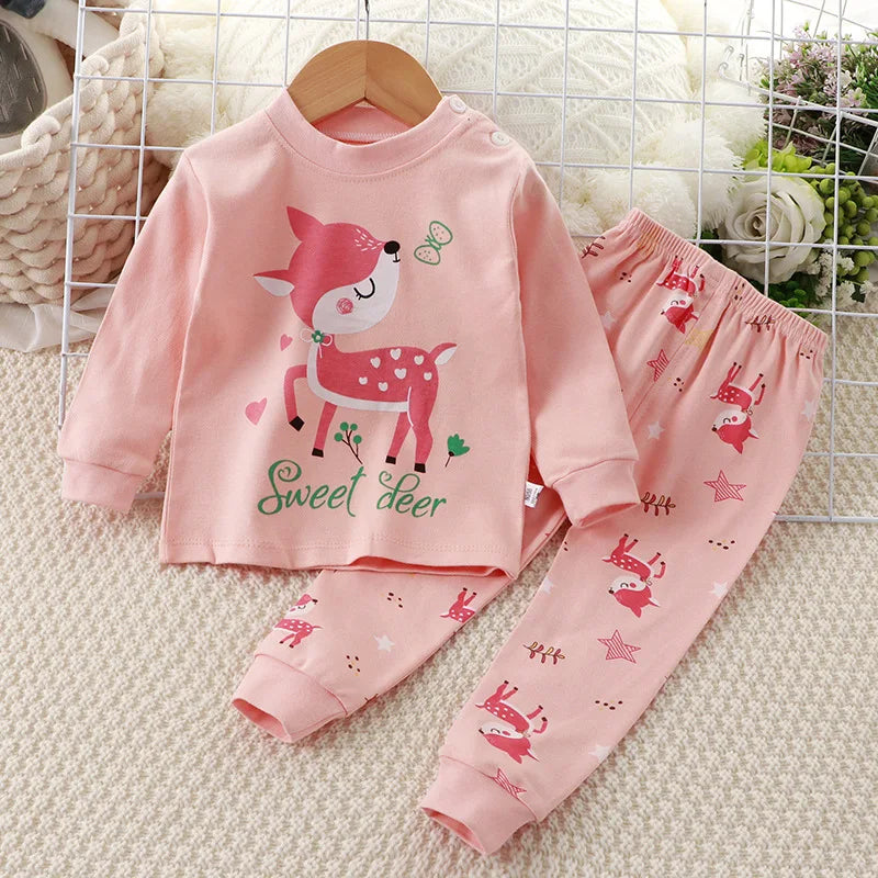 Neugeborene Kinder Jungen Mädchen Pyjama Sets Cartoon Casual Langarm Niedlich T-Shirt Tops mit Hosen Kleinkind Baby Herbst Schlafkleidung