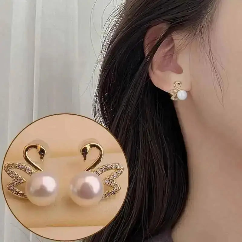 925 Silver Needle Korean Fashion Crystal Heart Earrings For Women Jewelry 2024 Trending Women's Red White Pearl Drop Earrings