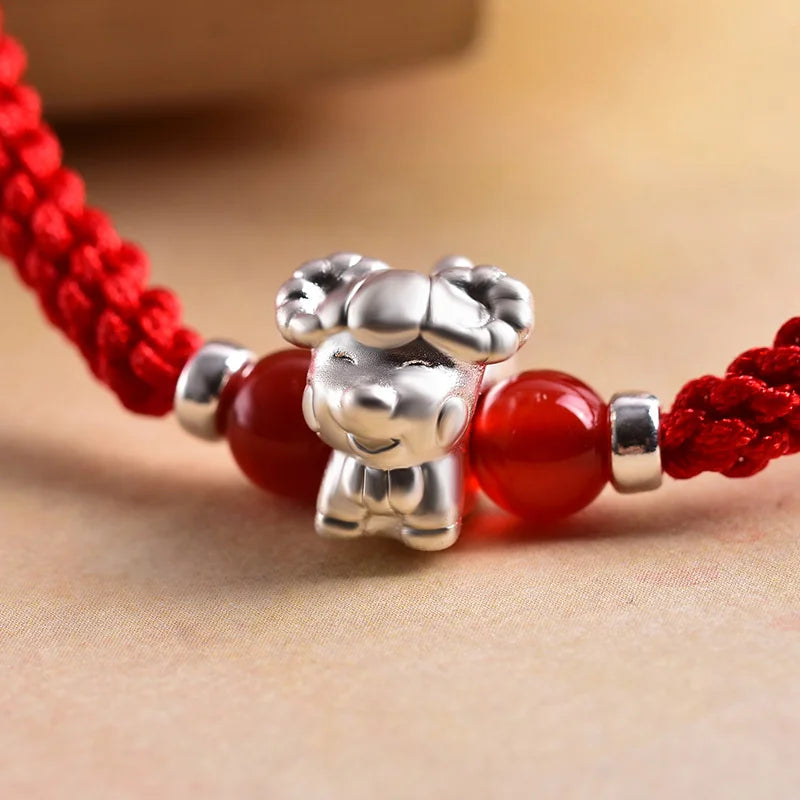 Sterling Silver Red Rope accessories for Women and Men Korean Version of Simple Transfer Bead the Year to the Dog Student Lovers Bracelet