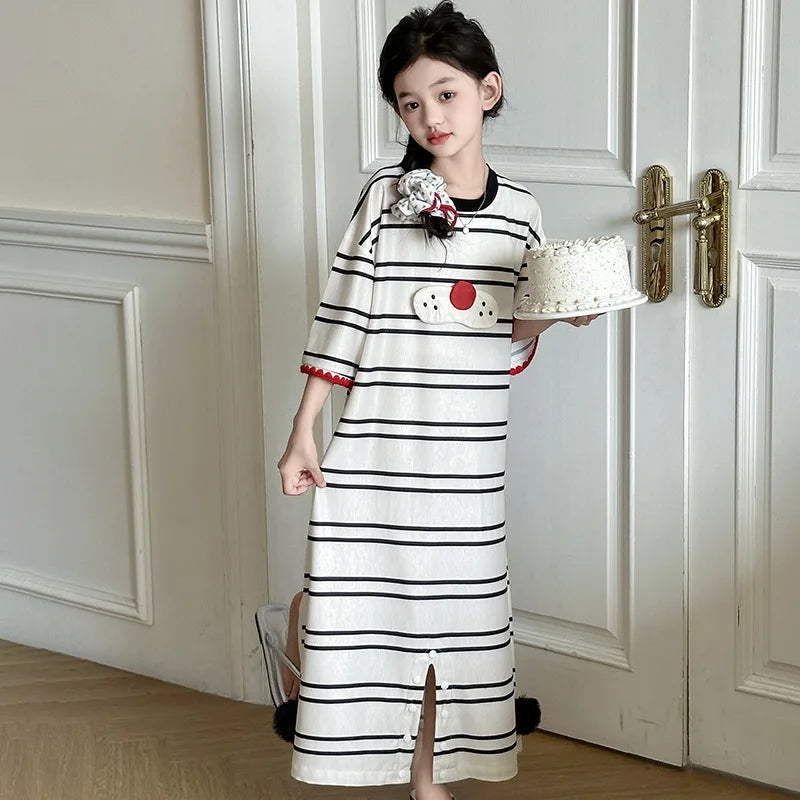 Girls Skirt Nightdress Summer Children Pajama Girls 2024 New Summer Women Thin Family Home Simple Casual Dress Children