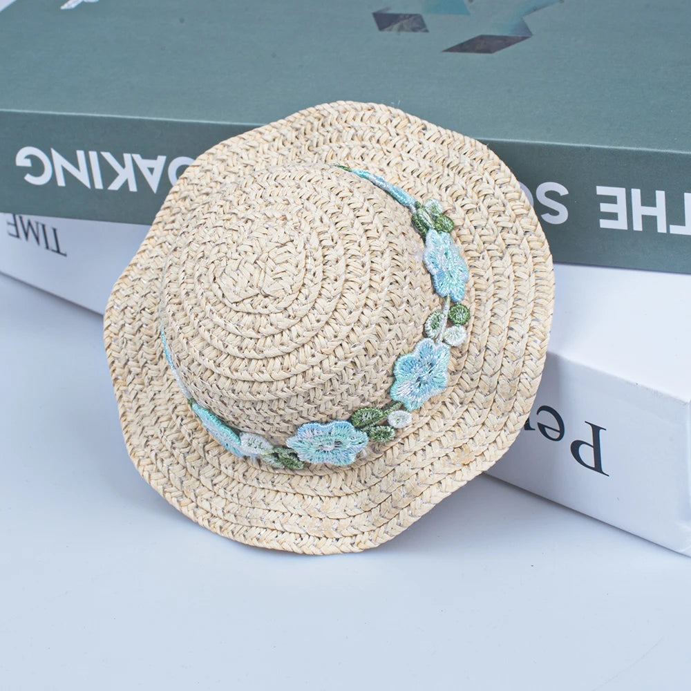 Pets Straw Hat Handcrafted Adjustable Bowknot Summer Spring Cats Dogs Pets Cap Daily Decor Sunhat