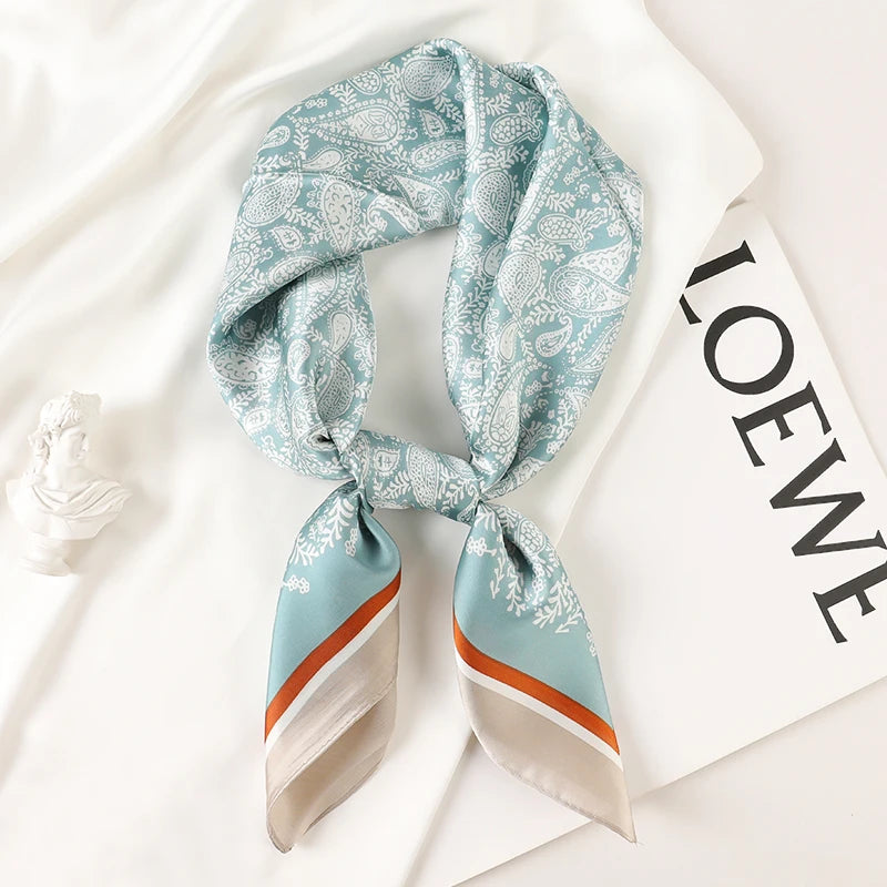 Luxury Brand 2023 Silk Square Scarf Women Cat Neck Hair Tie Band Beach Hijab Kerchief Head Headbands Bandana Female Foulard 70cm