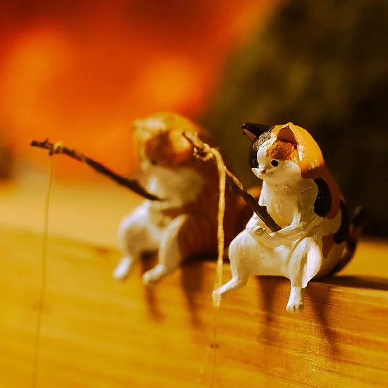 YELL Fish Tank Fishing Cat Hanging Creative Ornament Fishing Mini Decoration Micro Landscape Gachapon Toy Doll Gashapon Figures