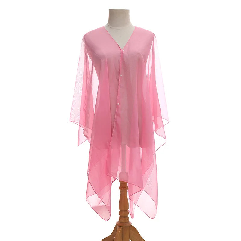 Women Sun Protection Shawl for Cycling Lady Summer Chiffon T-shirt Holiday Solid Color Scarf Bikini Blouse Breathable Beach Wrap