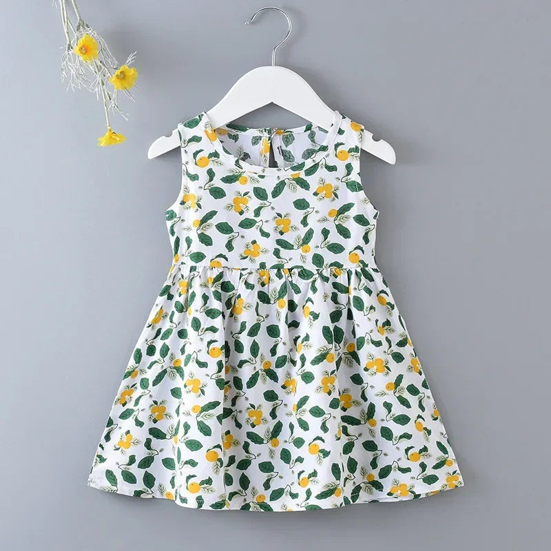 Girls Summer Dress Sleeveless Cute Print