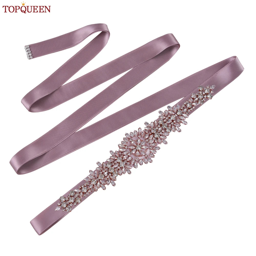 TOPQUEEN S319-RG Rose Gold Belt Full Rhinestone Ladies Wedding Party Stones Sash Women Dress Bride Accessories Gown Applique