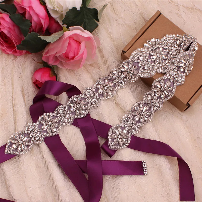 Crystal bridal belt with ribbons, handmade silver wedding belt, cookie patient belt for wedding evening dresses
