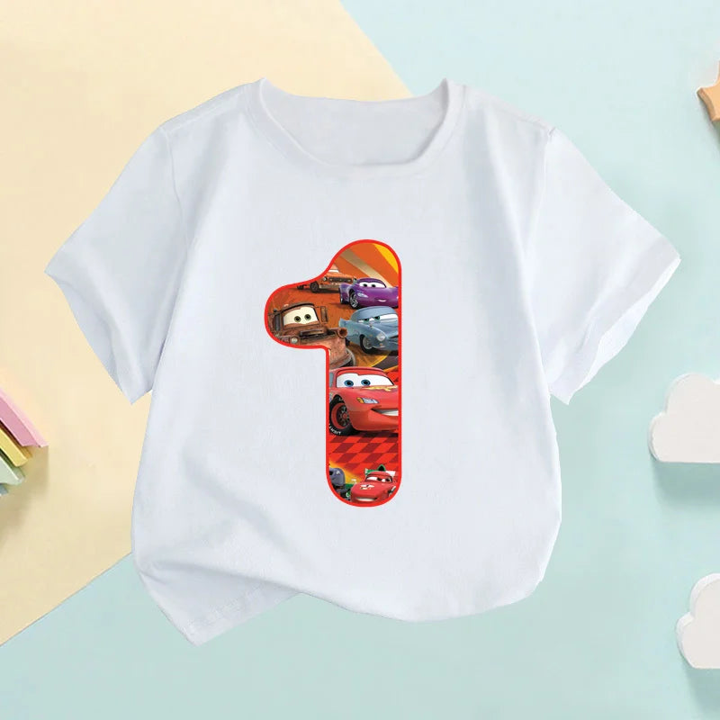 Auto Pixar Lightning McQueen Zahlendruck Kinder-T-Shirt Mädchen Kleidung 1 2 3 4 5 6 7 8 9 Jahre Geburtstag Baby Jungen T-Shirts,HKP2669