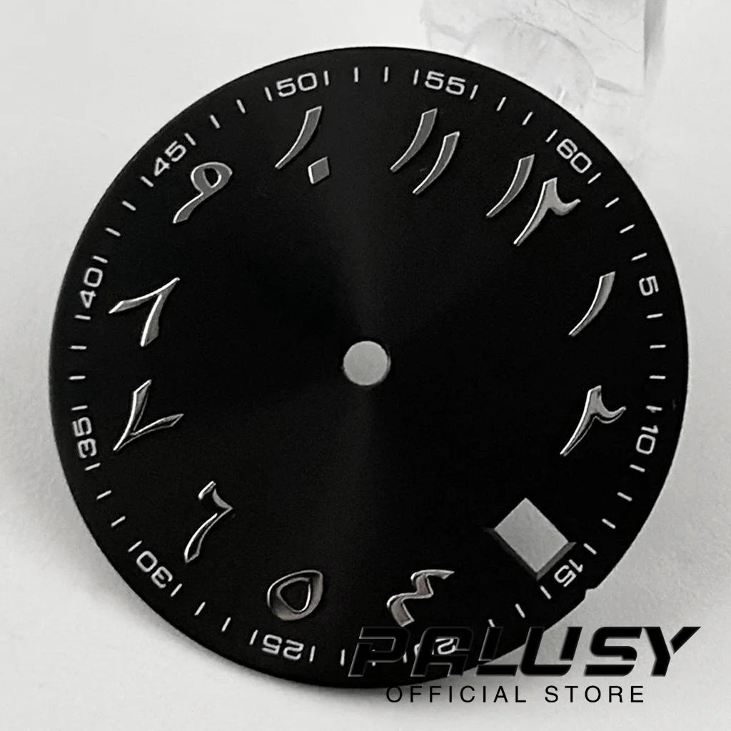 NH35 28.5mm Watch Dial Sun Patterned Surface Arabic Alphabet with Date Watch Faces for NH35 NH36 Movement Replace Accessories