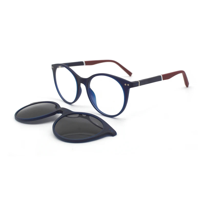 KANDREA 2 IN 1Vintage Round Magnetic Sunglasses Women Fashon Glasses Frame Men Optical Myopia Prescription Eyewear C8012