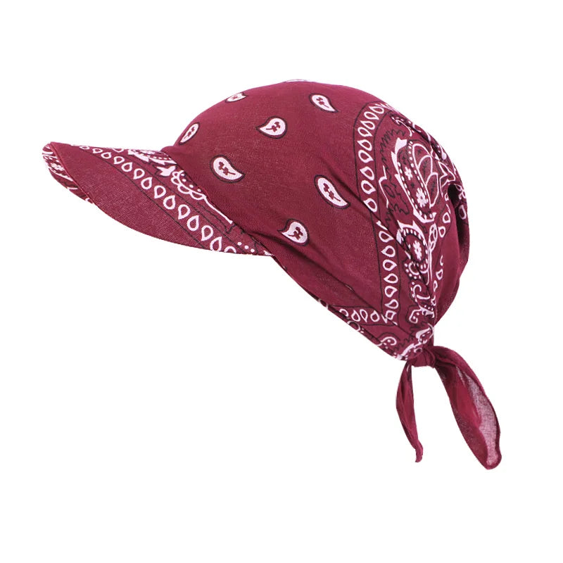 New Women Cotton Paisley Head Scarf Visor Hat With Wide Brim Sunhat Summer Beach UV Protection Sun Hats Adjustable Baseball Cap