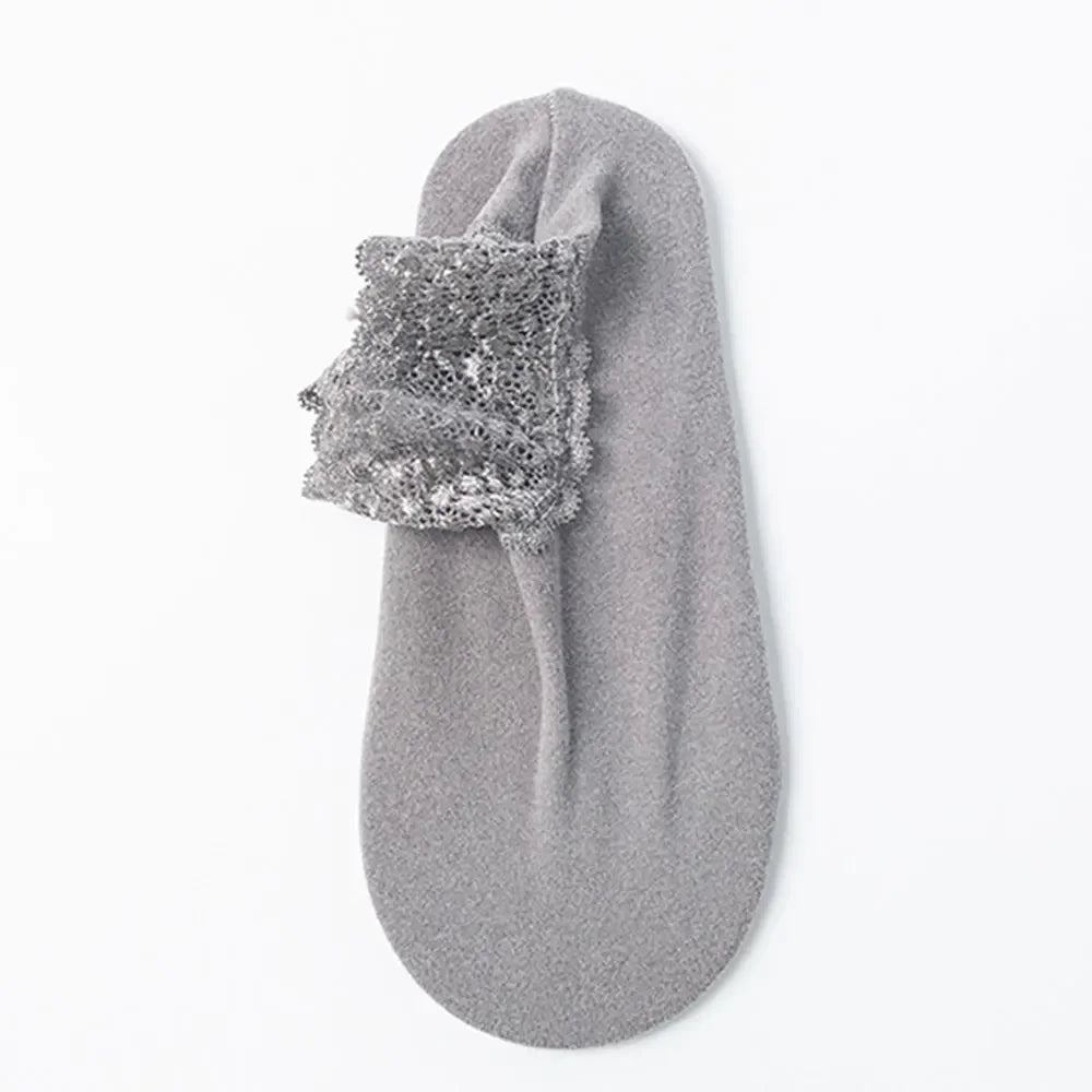Women Low Lace Tube Socks Vintage Breathable Velvet Warm Home Floor Socks Anti-slip Sock Slippers Thin Ladies Lace Boat Socks
