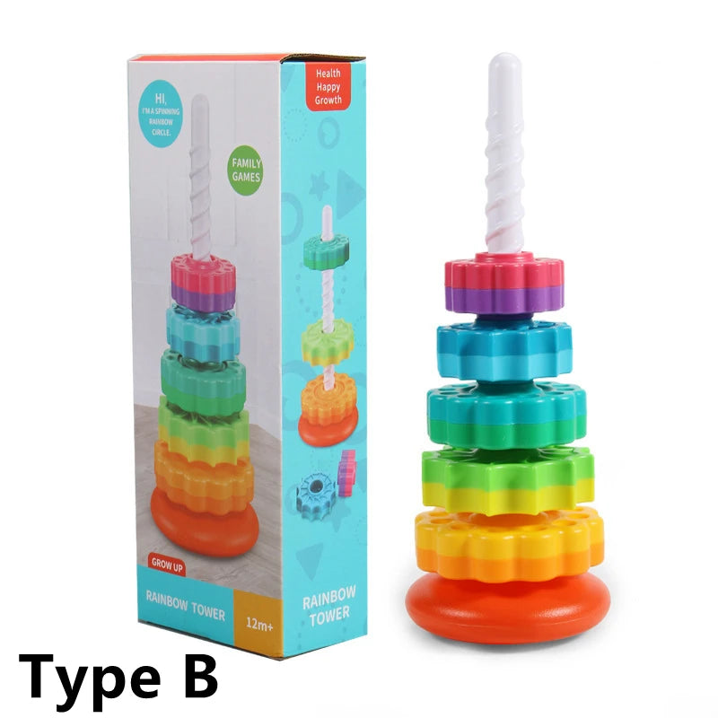 Rainbow Turret Stacking Music Color Nesting Ring 1-3 Years Old Infant Baby Turn Turret Puzzle Montessori Early Education Toys