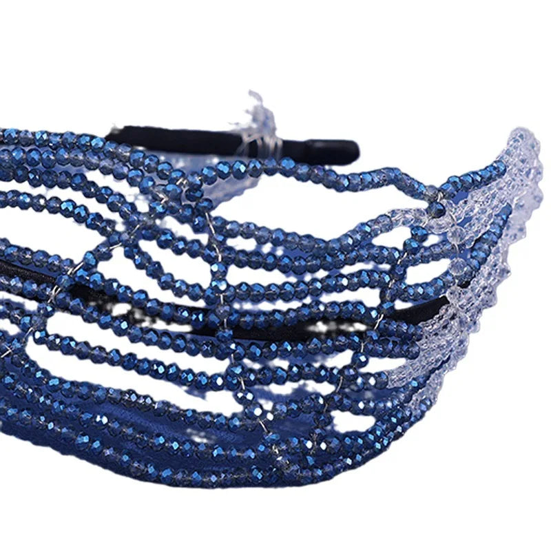 Handmade Bridal Wedding Hair Accessories Tiaras and Crown Stunning Beded Elegant Women Hairwear Pink Blue Headband