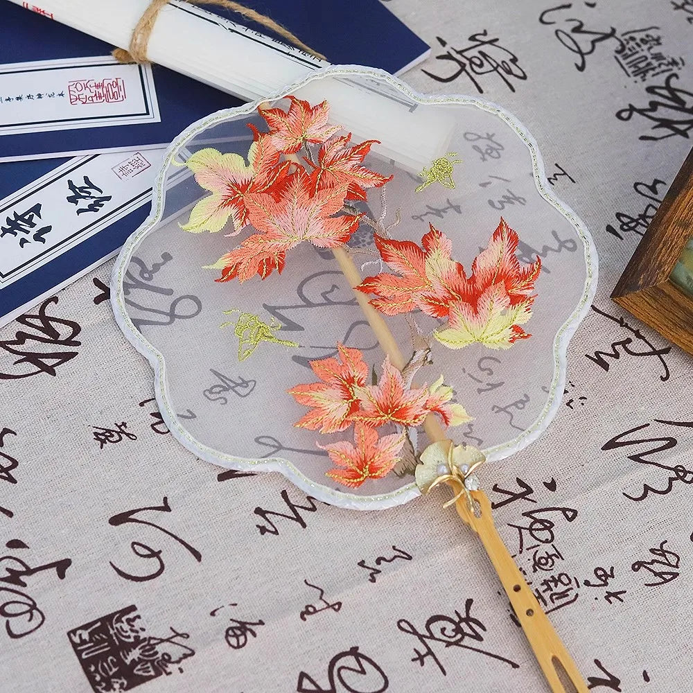 JaneVini Delicate Embroidery Flowers Rabbit Wedding Bride Fan Handmade Hanfu Xiuhe Bridal Fan Bouquet Accessories Handicraft