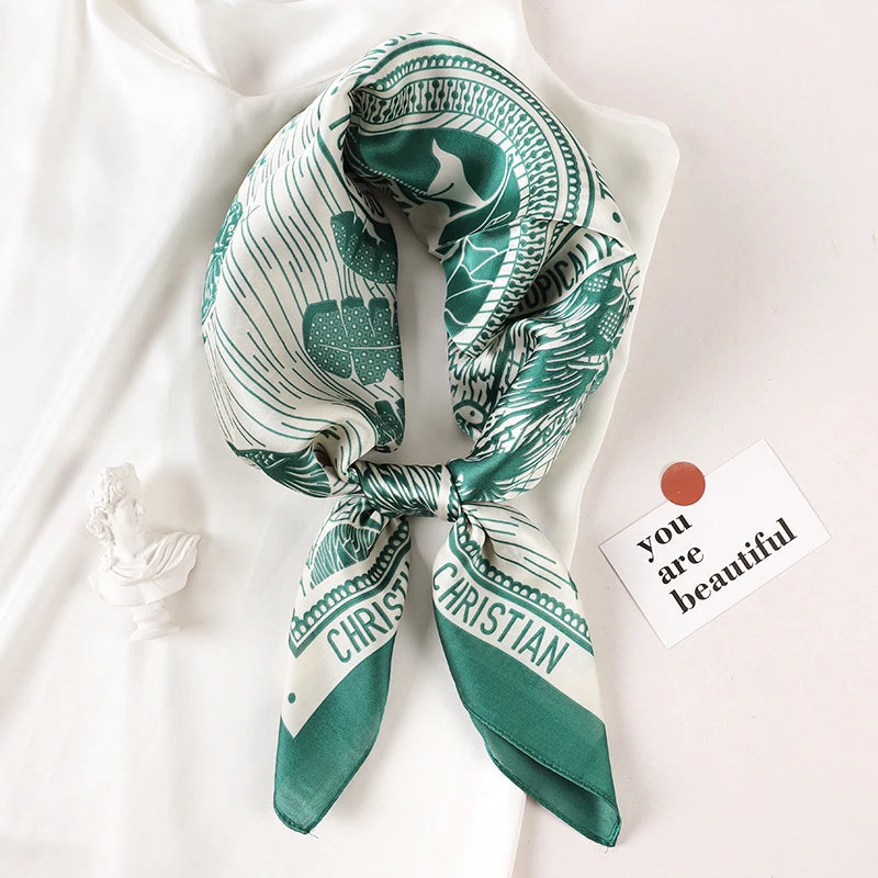 Luxury Brand 2023 Silk Square Scarf Women Cat Neck Hair Tie Band Beach Hijab Kerchief Head Headbands Bandana Female Foulard 70cm