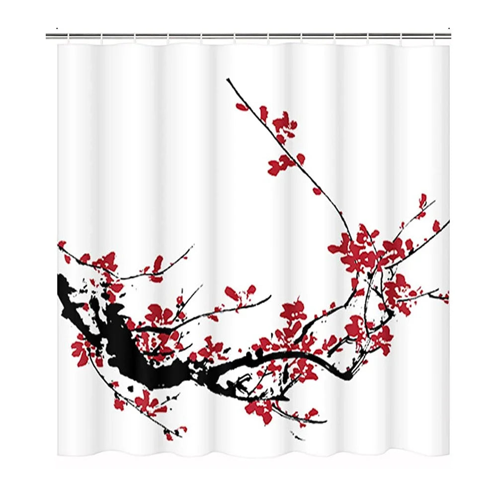 Japanese Cherry Blossom Shower Curtain Set Non-Slip Rug Toilet Lid Cover Bath Mat Spring Sakura Flower Pastoral Bathroom Curtain