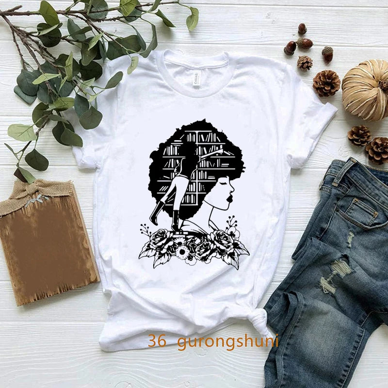 New Nerdy Dirty Inked And Curvy T-Shirt Melanin Black Queen Loves Books T Shirt Women Clothes Short Sleeve 90s Tees Summer Tops