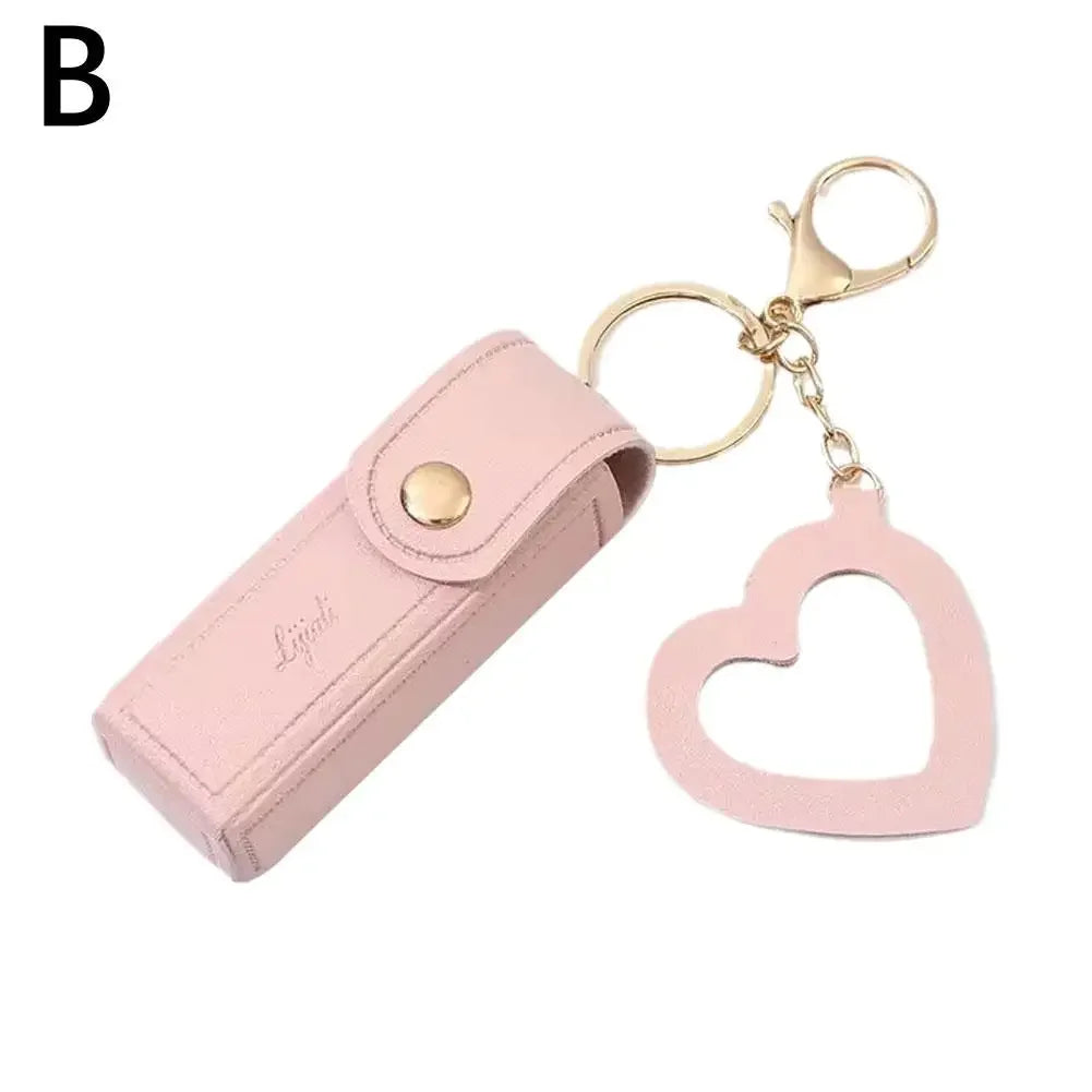 Portable Lipstick Organizer Keychain With Mirror, Glitter Lipstick Bags PU Mini Lip Gloss Bag Lipstick Holder For Women Gir E2J1