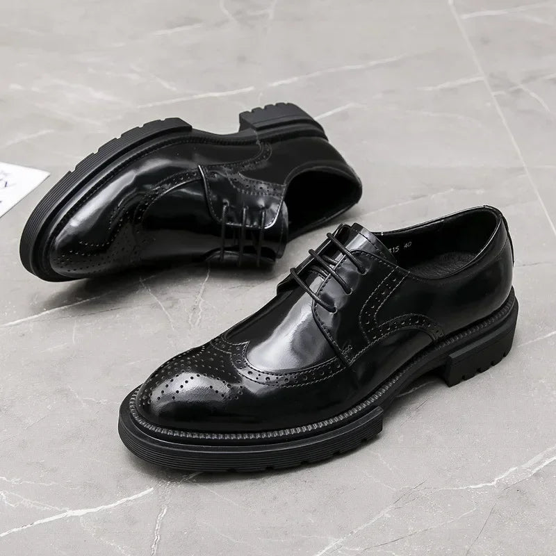 2025 New Fashion Men Business European Patent Leather Create Platform Shoes Atmosphere Men Leather Shoes Gift