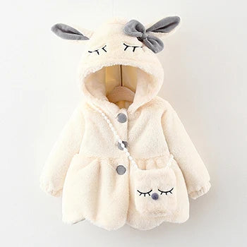 Niedliche Hasenohren Plüsch Babyjacke Weihnachten Süße Prinzessin Mädchen Mantel Herbst Winter Warme Oberbekleidung Mit Kapuze Kleinkind Mädchen Kleidung